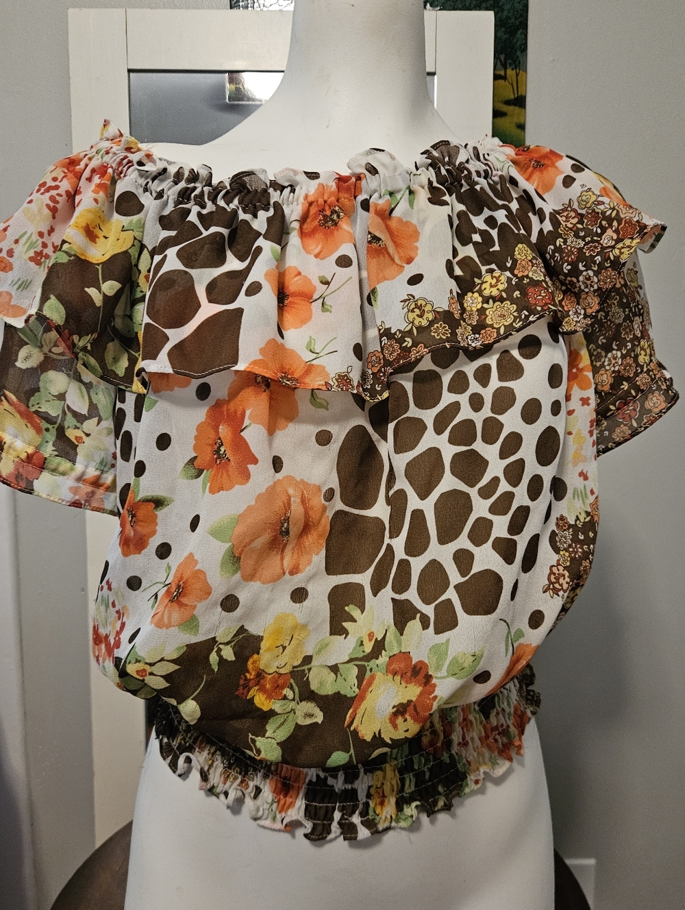 Small * Sheer Cropped Ruffled Top * Allison Taylor * Floral